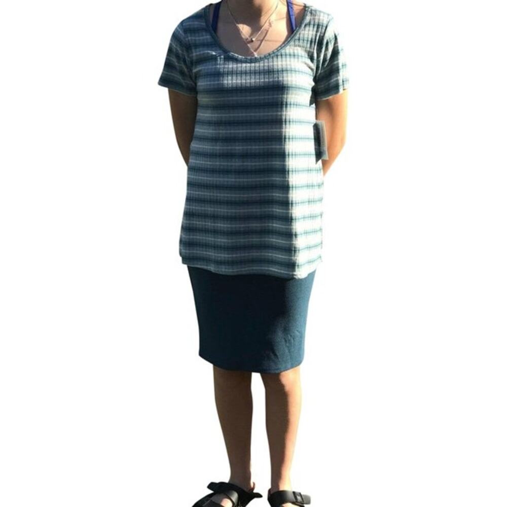LuLaRoe Classic T Tunic Top‎ Cadet Blue White Stripe Textured XXS NWT